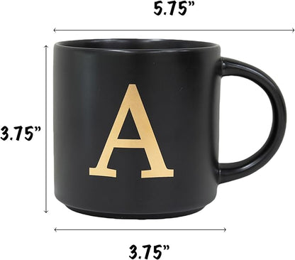 COLLECTIVE HOME - Monogram Ceramic Mugs, 15 oz Golden Initial Black Coffee Cups, Elegant Alphabet Tea Mugs, Elegant Personalized Mug with Gift Box, Unique Mug with Double Side Capital Lette (A-1)