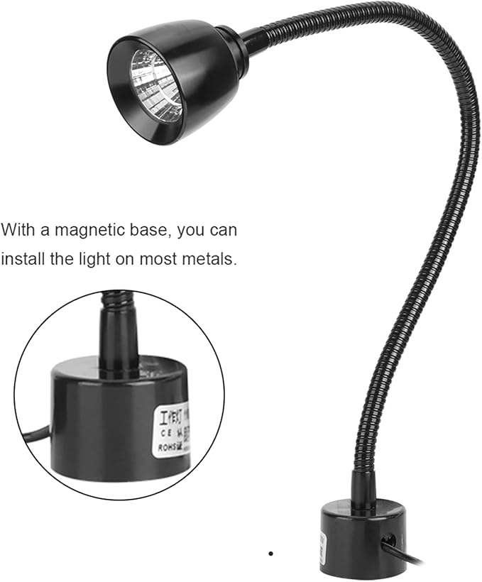 CHICIRIS 7W LED Machine Tool Lamp, Metal LED Working Light with Magnetic Base, Flexible Gooseneck Work Lamp, for Reading Lamp, Headboard CNC Punching Machine US Plug