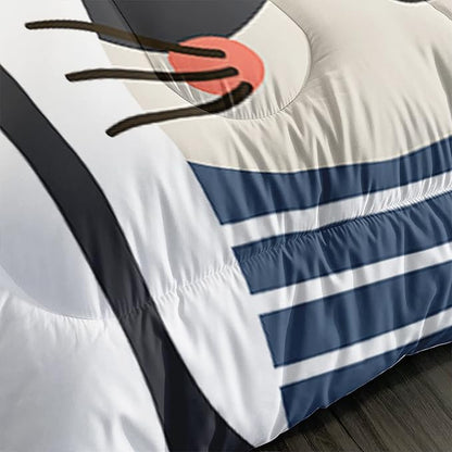 CVHOUSE Cat Bedding,Cartoon Cat Comforter Twin,Animals Print Comforter Set for Kids,Kawaii Quilt Set with 1 Comforter and 2 Pillow Cases