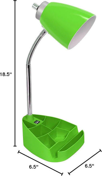Simple Designs LD1056-GRN Gooseneck Organizer Desk Lamp with iPad/Tablet Stand or Book Holder and USB Port, Green