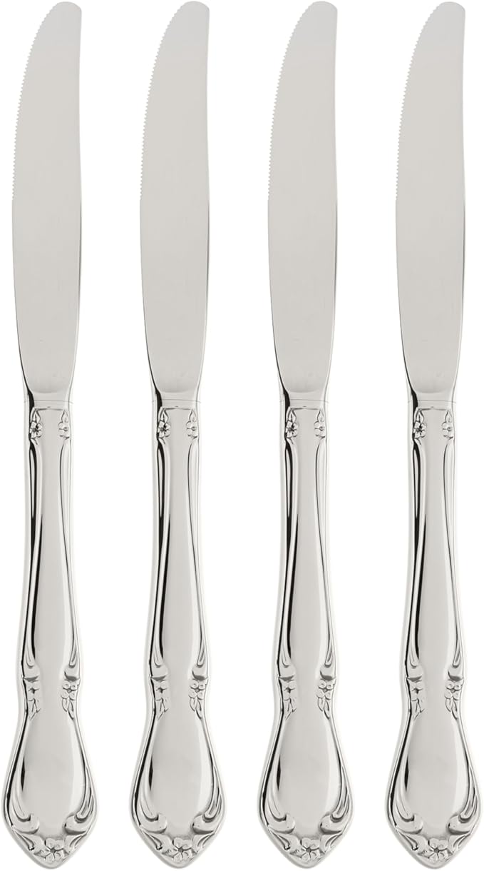 Oneida Silverware Set, Chateau Fine Flatware Dinner Knives Set, Service For 4, 18/10 Stainless Steel Knives, Dishwasher Safe, Utensils, Tableware, Cutlery, Dinner Knife (Silver, 4 Piece)