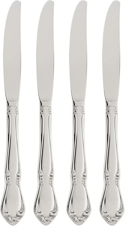 Oneida Silverware Set, Chateau Fine Flatware Dinner Knives Set, Service For 4, 18/10 Stainless Steel Knives, Dishwasher Safe, Utensils, Tableware, Cutlery, Dinner Knife (Silver, 4 Piece)