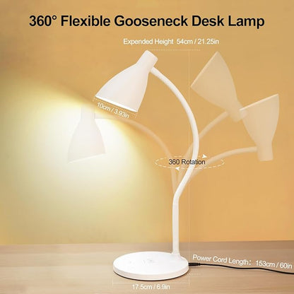 LED Desk Lamp with 15W Wireless Charger & USB Charging Port, 5 Colors, 6 Brightness Dimmable Reading Lamp Eye Care Touch Control Metal Table Lamp Flexible Gooseneck Desk Light for Home Office