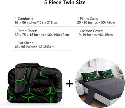5 Pieces Gaming Bedding Set for Boys Gamer Comforter Set Twin Size,Video Game Comforter for Kids Teen 3D Gaming Geometric Microfiber Bedding Sets 5 Pieces Bed in A Bag Sets H50021,Twin