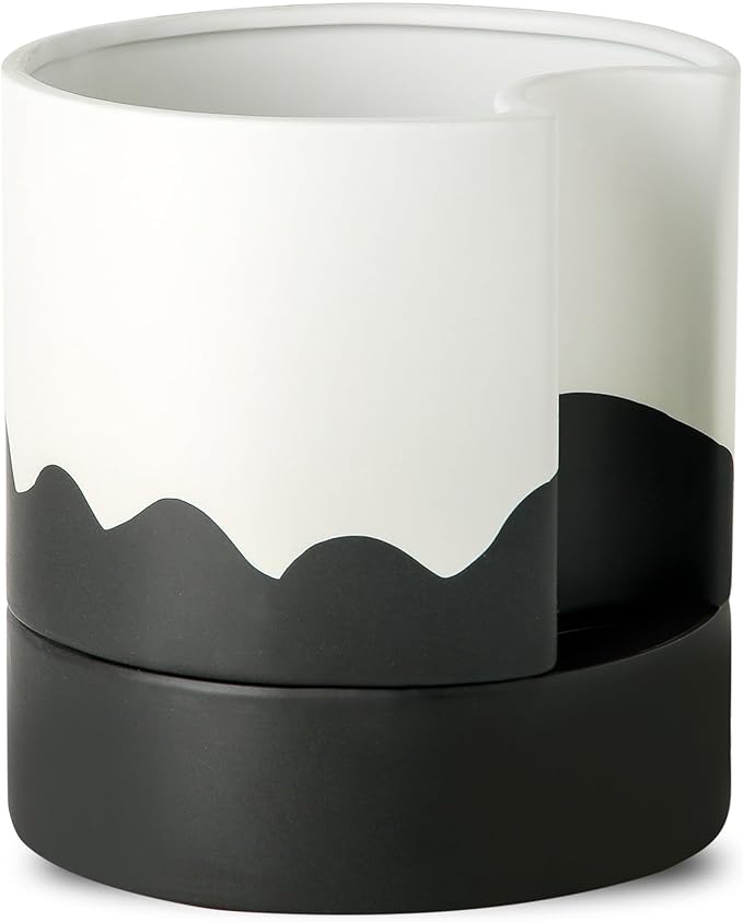 Nihow Self Watering Plant Pot: 8 Inch Ceramic Planter with Drainage Hole & Water Storage Plus for Indoor & Outdoor Plants - Cylinder Round Flower Pot for Succulent/Herbs/Violets - White & Wave Black