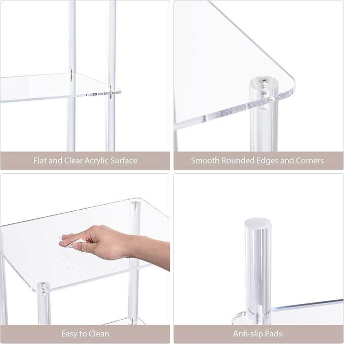 Acrylic Bookcase for Small Spaces, 3 Tier Clear Bookshelf for Bedroom, Bathroom, Living Room, Multipurpose Shelving Unit for Collectibles, Plants, Display, 15.7'' L x 11.8'' W x 30.7'' H
