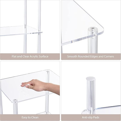 Acrylic Bookcase for Small Spaces, 3 Tier Clear Bookshelf for Bedroom, Bathroom, Living Room, Multipurpose Shelving Unit for Collectibles, Plants, Display, 15.7'' L x 11.8'' W x 30.7'' H
