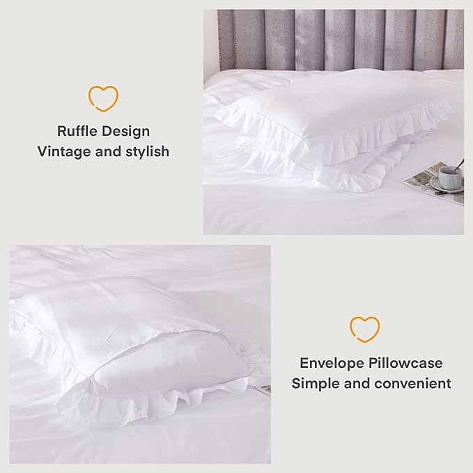 Andency White California King Comforter Set, 3 Pieces Shabby Chic Ruffle Solid Cal King Bedding Sets, Oversized All Season Soft Lightweight Down Alternative Bed Set for Adults Men Women