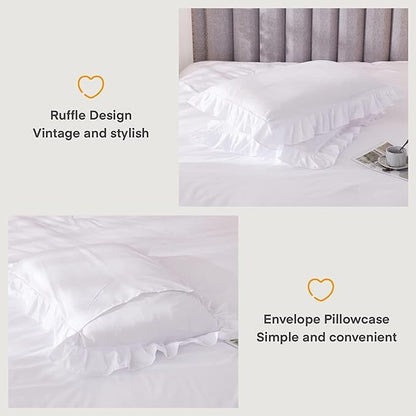 Andency White California King Comforter Set, 3 Pieces Shabby Chic Ruffle Solid Cal King Bedding Sets, Oversized All Season Soft Lightweight Down Alternative Bed Set for Adults Men Women
