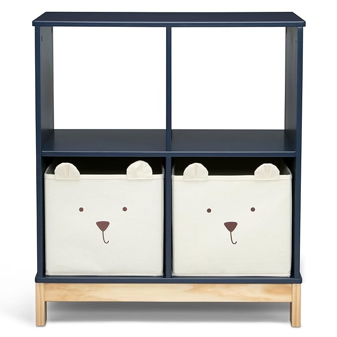 Delta Children babyGap Charlie 6-in-1 Convertible Crib + Brannan Bear Bookcase with Bins + Brannan Bear Wall Shelf with 4 Hooks, Navy (Bundle)