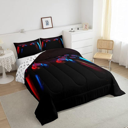 Erosebridal Gaming Bedding Set Gamer Comforter Set Kids Teens Boys Girls Gamepad Quilt Duvet Set Video Game Controller Pattern,Modern Decor 3 Pcs Down Comforter with 2 Pillow Shams, King Size, Black