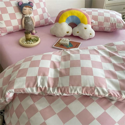 Wellboo Pink White Plaid Comforter Sets California King Women Men Bean Pink and White Checkerboard Grid Bedding Comforters Cal King Cotton Boys Girls Modern Dusty Pink Checkered Geometric Quilts