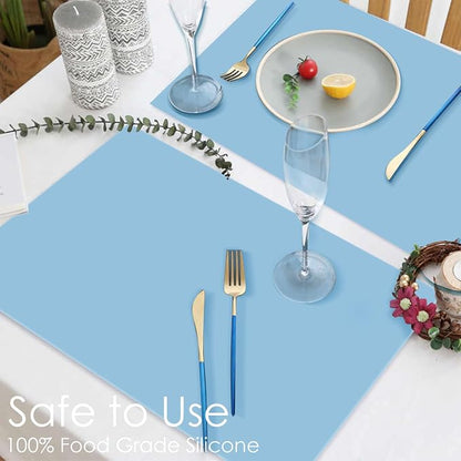 Extra Large Silicone Mats, Food Grade & Thick Silicone Pad Table Mat for Crafts, Kids Placemat, Silicone Heat Resistant Mat Kitchen Counter Mat for Baking Pastry, 23.6''x15.75'' Light Blue, 1Pack