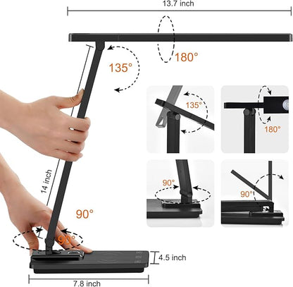 AFROG 5th Gen Multifunctional LED Desk Lamp with USB Charging Port,1800Lux Super Bright,5 Lighting Mode,7 Brightness, Touch Control, Auto Timer, 12W Office Table Lamp