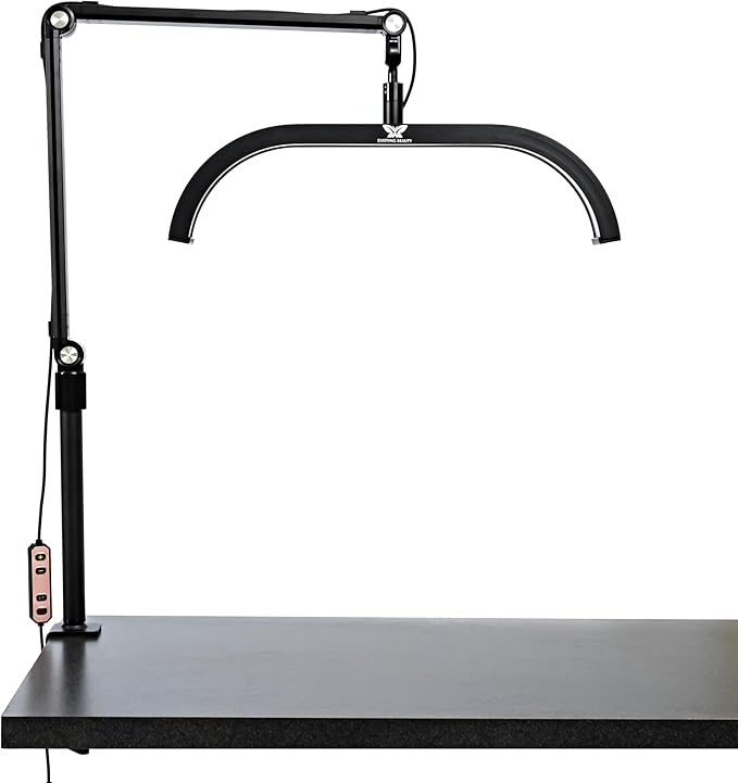 Existing Beauty LED Half Moon Light for Nail Desk with Desk Clamp - Desk Light for Nail Tech - Adjustable Brightness, Warm to Cool Light - Esthetician Light for Lash Artists, Nail Salons - Easy Setup