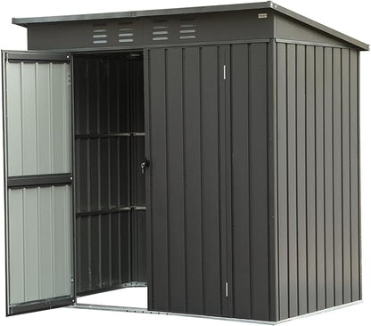 Small Metal Storage Shed 5x3ft Outdoor, Dark Gray Garden Shed with Sloping Roof & Lockable Double Doors - Galvanized Steel Utility Tool Shed for Backyard, Patio, Lawn