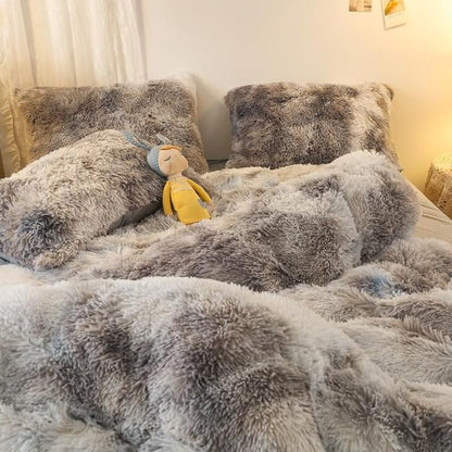 Faux Fur Kids Girls TD Black Comforter Sets King - 3PC Bed Set Warm Comfortable Soft Plush Flannel Velvet Fluffy Fuzzy Bedding（Comforter x 1 Pillowcases x 2）