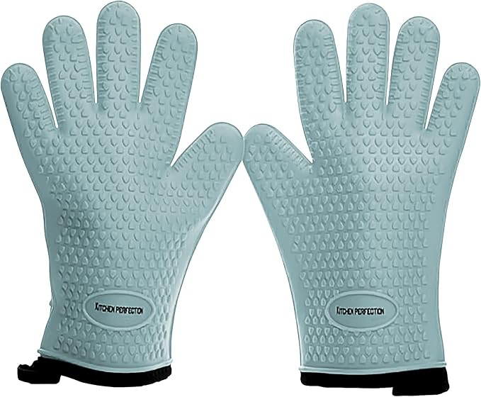 KITCHEN PERFECTION Silicone Smoker BBQ Gloves - Heat Resistant Oven Mitts | Waterproof, 5-Finger Design For A Better Grip, for Pitmasters, Meat Smoking, Grilling, Cooking, Frying Turkey | Grill Gift