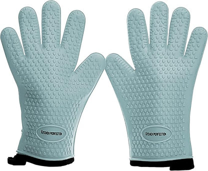 KITCHEN PERFECTION Silicone Smoker BBQ Gloves - Heat Resistant Oven Mitts | Waterproof, 5-Finger Design For A Better Grip, for Pitmasters, Meat Smoking, Grilling, Cooking, Frying Turkey | Grill Gift