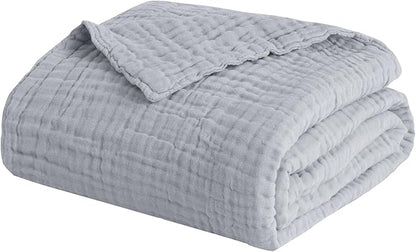 EMME Cotton Throw Blanket for Couch Soft Muslin Blankets 50"x60" Lightweight Breathable Blanket All Season Gauze Blanket, Light Grey