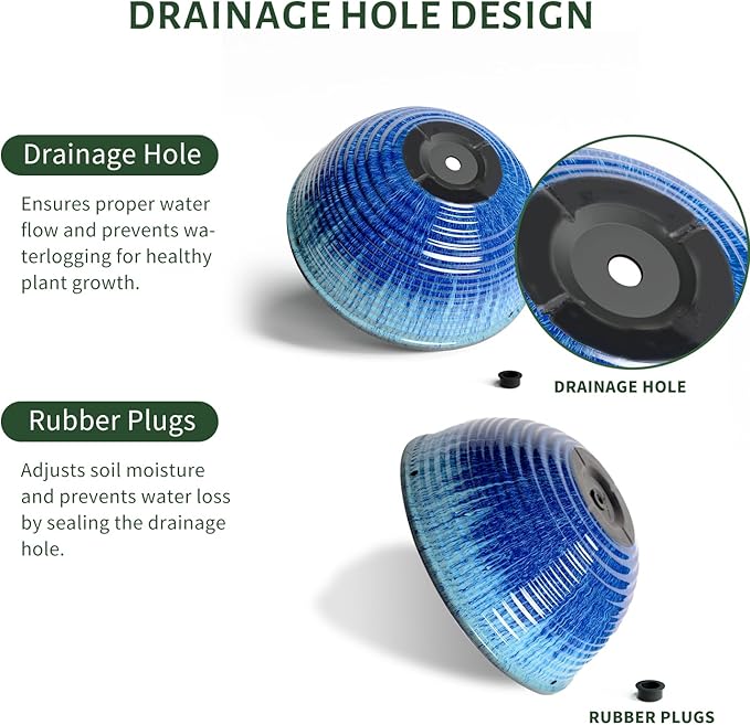 10inch Hanging Planters for Indoor and Outdoor Plants, 2 Pack Hanging Planter with Drainage Hole, Round Hanging Flower Pots for Garden Home Decor (Blue Glaze)