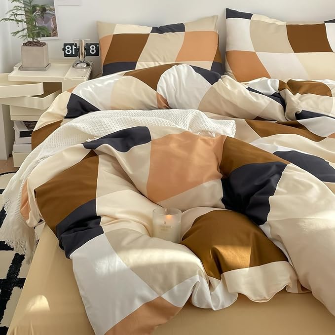 Checkerd Comforter Brown Twin Multicolored Grid Comforter Kids Khaki Checkered Bed Comforter White Black Plaid Buffalo Girls Twin Bedding Comforter All Season Hotel Quality Bed Set