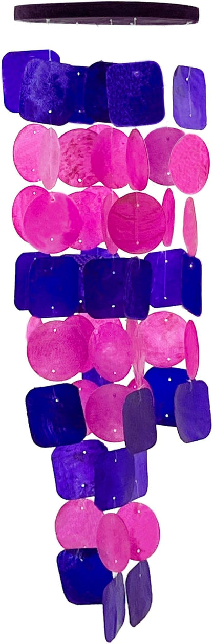 Bellaa 24841 Wind Chimes Outdoor, Garden Decorations, Musical, Indoor/Outside Windchimes, Beach, Ocean Breeze, Gifts for Mom, Gift for All Occasions, Capiz Sea Glass Shells Wood Pink Purple