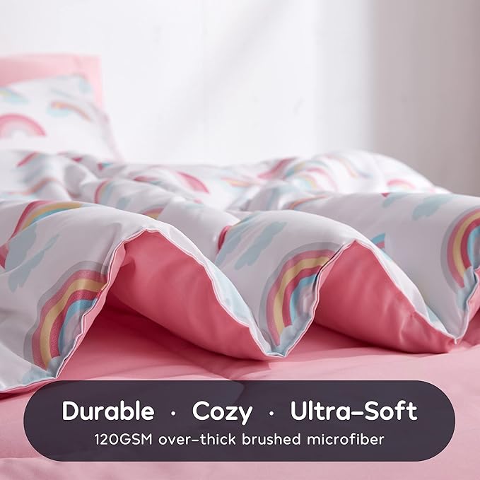 SLEEP ZONE Kids Rainbow Bedding Comforter Set Full/Queen Size - Super Soft & Cute Printed 3-Piece Comforter Set All Seasons for Boys, Girls, Fade Resistant, Machine Washable, Rainbow