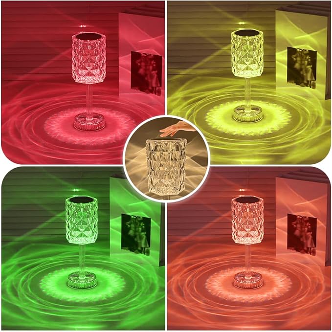 Portable Crystal Table Lamp,Acrylic Cordless LED Desk Lamp with Touch Control, 3 Color Touch Control Rechargeable Lamp, Night Light, Bedside Lamp,Dining Room Lamp (16 Color)