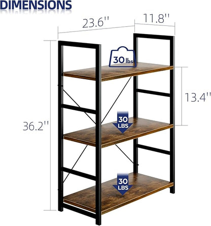 NUMENN 3 Tier Bookshelf, Bookcase Shelf Storage Organizer, Modern Book Shelf for Bedroom, Living Room and Home Office, Vintage