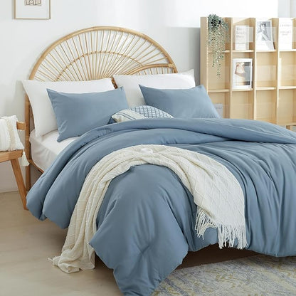 Dusty Blue Comforter Set King Size - 3 Pieces Lightweight Solid Grayish Blue Bedding Comforter Set - All Season Fluffy Microfiber Bed Set (1 Comforter, 2 Pillowcases)