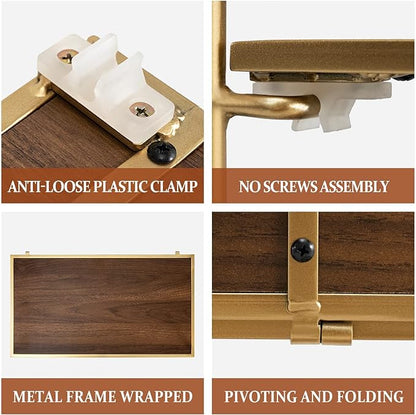 No Assembly Folding Bookshelf for Living Room, 2 Tier Gold Collapsible Book Shelf for Home Office, Portable Bookcase Storage Organizer