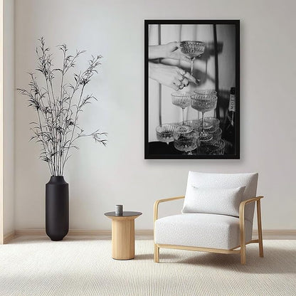 Champagne Glasses Wall , Black And White Art, Wine Glasses Poster, Bar Cart , Cocktail, Retro Photography, Bar Wall Decor Canvas Poster Bedroom Decor Sports Landscape Office Room Decor Gift Black Fram