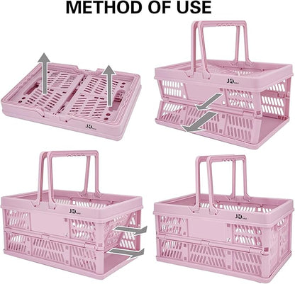 20 Liter Folding Storage Basket, Collapsible Plastic Folding Box, Storage Crates for Home, Office, Garage (Pink)