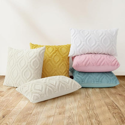 decorUhome Throw Pillow Covers 16x16 Inch Set of 2, Soft Plush Decorative Faux Fur Light Pink Solid Couch Pillow Covers, Accent Farmhouse Neutral Square Euro Pillow Cases for Sofa Bed Living Room