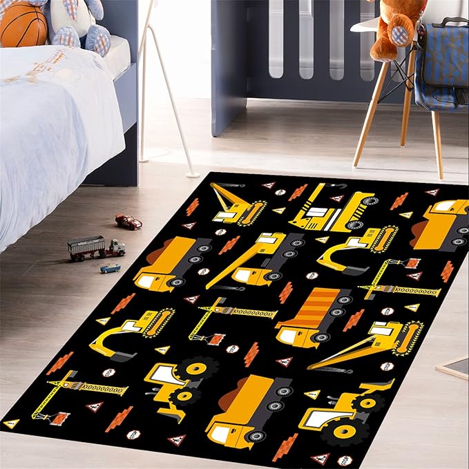 Car Track Rug Construction Play Mat Car Rug for Boys Room Kids Rugs for Playroom Construction Mat for Kids Car Rug for Boys Room Construction Decor for Boys Room,Black 4'5''×6'