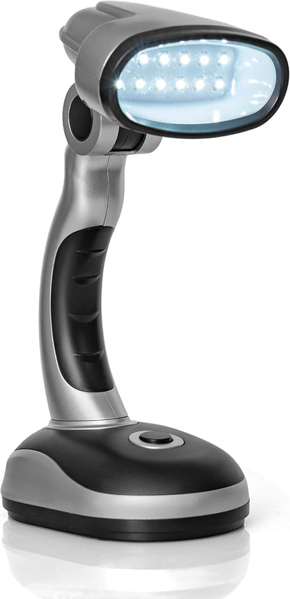 ELDSKLT Led Desk Lamp, 12-Bulb Battery-Operated Table Light for Home, Office, Silver/Black