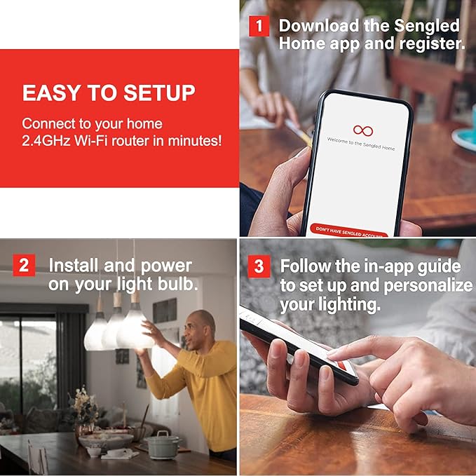 Sengled BR30 Smart Light Bulb, Updated FFS WiFi Led Flood Light Bulbs, Smart Bulbs That Works with Alexa, Google Assistant, E26 Daylight,60W Equivalent, 650LM, 2.4GHz WiFi Only, No Hub Required, 2Pack