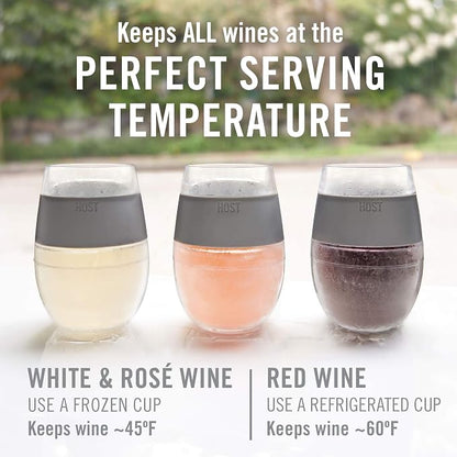 Host Cooling Wine Freeze Cup with Lid, Set of 2 Plastic Double Wall Insulated Wine Tumbler Drink Cups with Freezing Gel for Red and White Wine, Coral