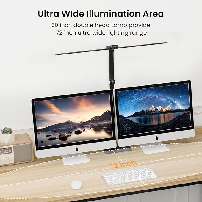LED Desk Lamp, Newest Hand-Sweep Sensor Desk Lamps for Home Office, Double Head Architect lamp with Type-C & USB Charger, 24W Dimmable Smart Light with Timer, Black