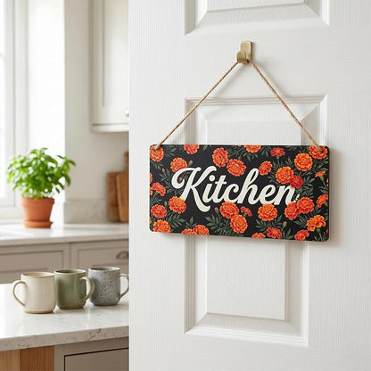 Rustic Farmhouse Kitchen Wall Decor Floral Wood Hanging Sign for Country Cottage Home Styling Vintage Art Plaque Thoughtful Housewarming Gift 12x6 Inches