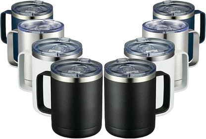 MEWAY 12oz Coffee Mug With Handle 8 Pack Bulk,Stainless Steel Insulated Travel Tumblers With Sliding Lid,Double Wall Vacuum Camping Cup for Hot & Cold Drinks Tea (Multicolor,Set of 8)