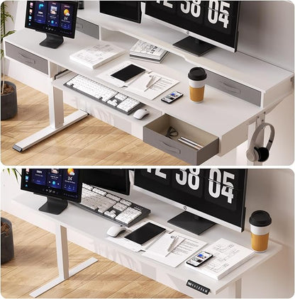 Electric Standing Desk, Multifunctional Standing Desk Adjustable Height, 55 * 24 Standing Desk with 4 Drawers, Ergonomic Adjustable Standing Desk with Keyboard Tray, Snow White