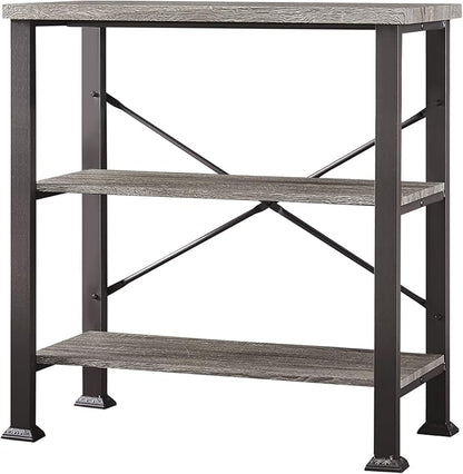 HOMBAZAAR Bookshelf, 3-Tier Vintage Industrial Book Shelf, Rustic Wood and Metal Bookcase and Bookshelves, Free Standing Storage Small Bookshelf for Living Room, Bedroom and Kitchen, Grey Oak