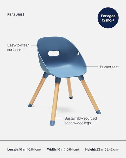 Lalo The Play Chair, Wooden and Non-Toxic Plastic Kids and Toddler Chair - Sturdy Bucket Seat and Easy to Clean Kids Chair with up to 200 lb. Weight Capacity, Set of 2 - Blueberry