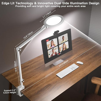LED Desk Lamp for Video Conferencing, Webcam Light, Reading Light, Dimmable 4 Color Modes, 18W Desk Light, Clip on Light, Eye Care Zoom Light, for Home Office and Office Use