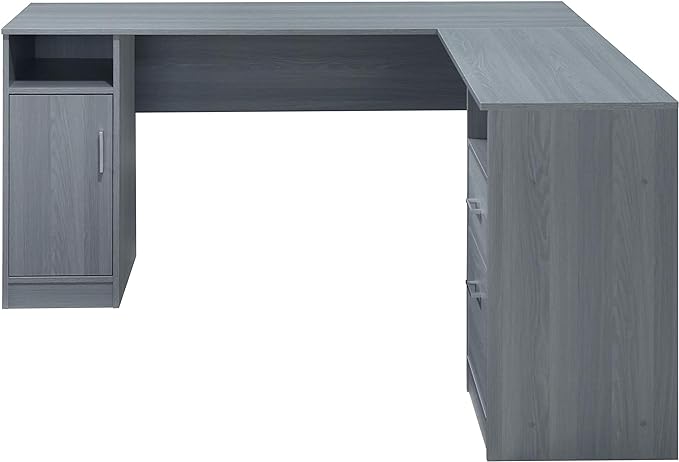 Techni Mobili Functional Storage L-Shaped Computer Desk, Grey & Rollingg File Cabinet, Regular, gray