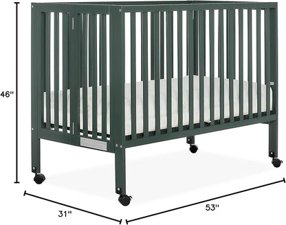 Quinn Full-Size Folding Crib in Olive, Removeable Wheels, Modern Nursey, Adjustable Mattress Support, Portable Crib, Patented Folding System