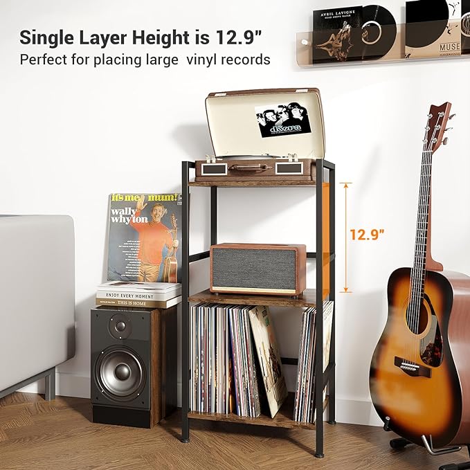 ELYKEN Small Bookshelf, 3-Tier Bookcase with Metal Frame, Vintage Display Book Shelf, Freestanding Open Organizer Shelves for Office Study Living Room, Bedroom, Rustic Brown