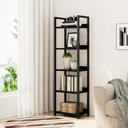 NUMENN Narrow Bookshelf, 5 Tier Bookshelves, Home Office Bookcase Shelf Storage Organizer, Free Standing Storage Shelving Unit for Bedroom, Living Room and Home Office, Black